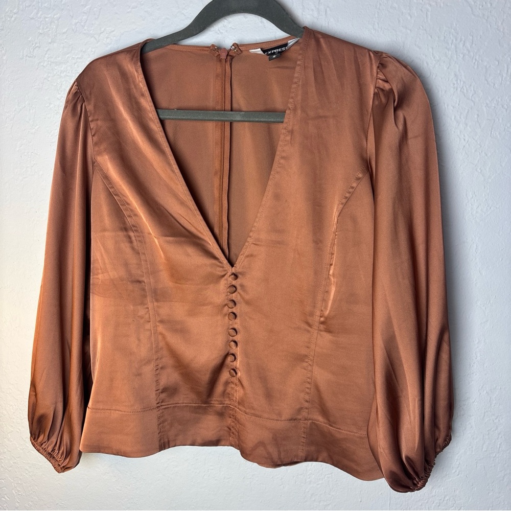 Express Pink coffee Puff Sleeve Long Blouse size M